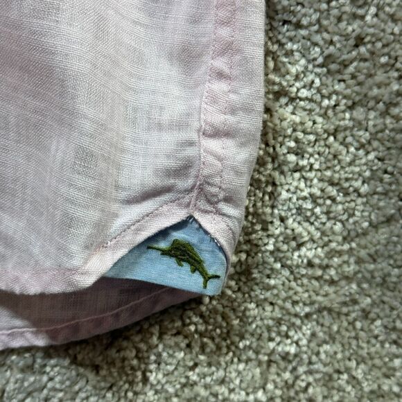 Tommy Bahama Shirt Men's XXL Pink Textured Plaid Pocket Long Sleeve Linen Blend - Picture 5 of 12